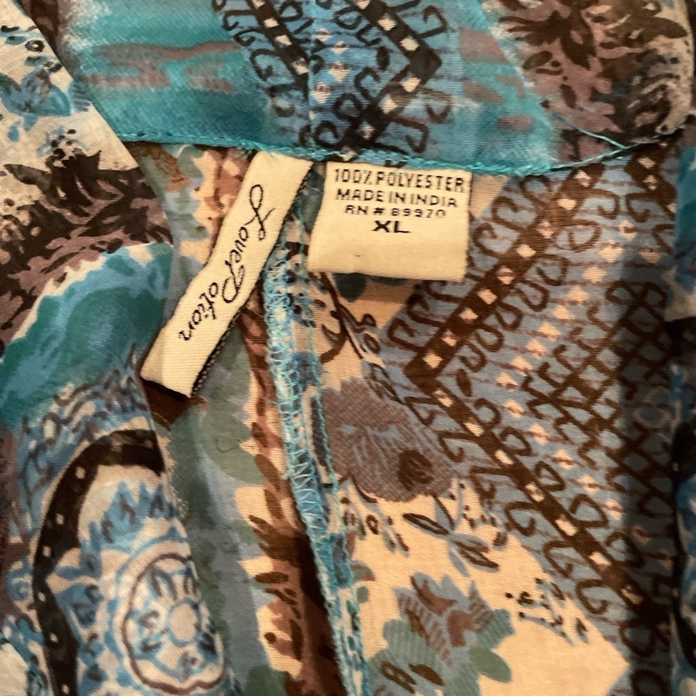 Free People Love Potion Turquoise flowy geometric kimono tie top Boho  XL - Picture 6 of 11